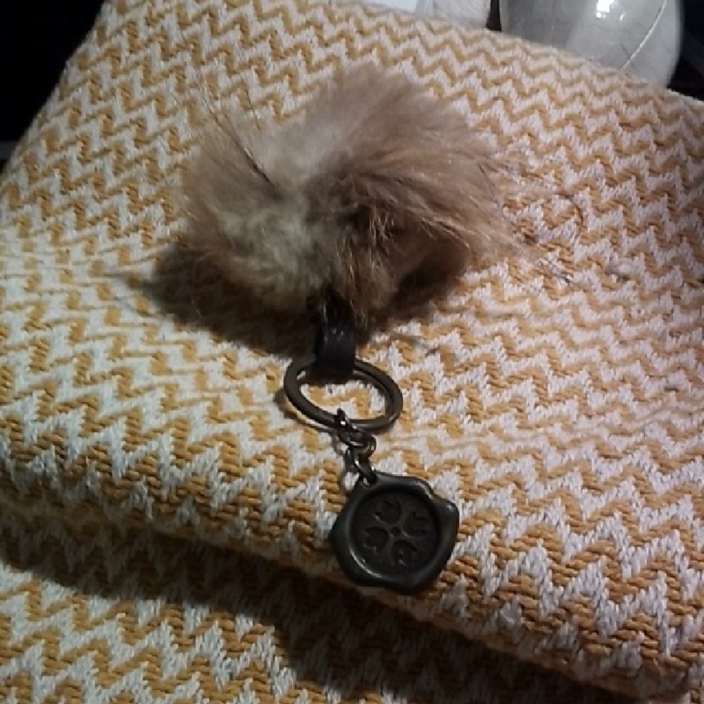 Faux Fur Pom Keychain with Metal Patricia Nash Charm - Taupe